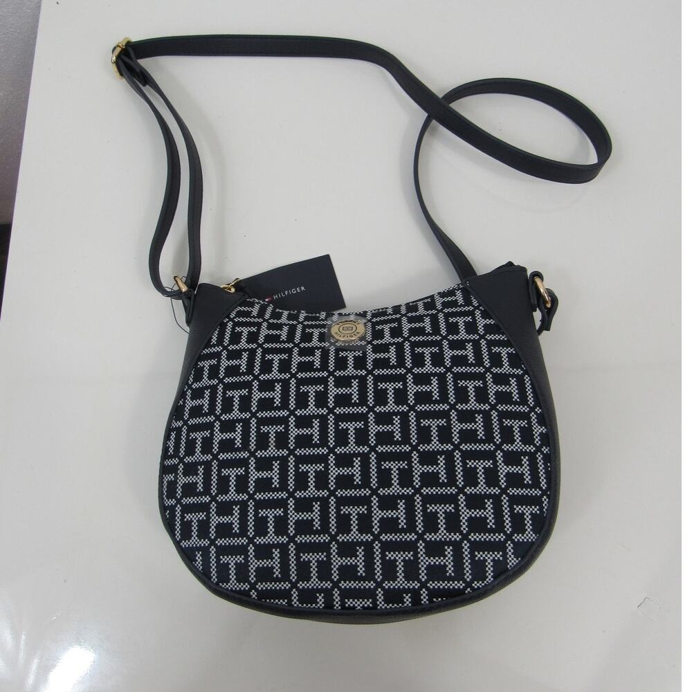 NWT Tommy Hilfiger Crossbody Bag Navy Blue Gray Logo Purse Luxury